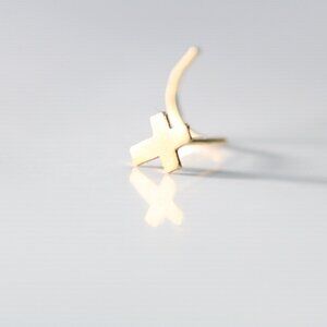 9kt gold Nose Piercing with cute mini cross solid 9kt gold New
